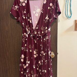 Floral Burgundy Wrap Dress